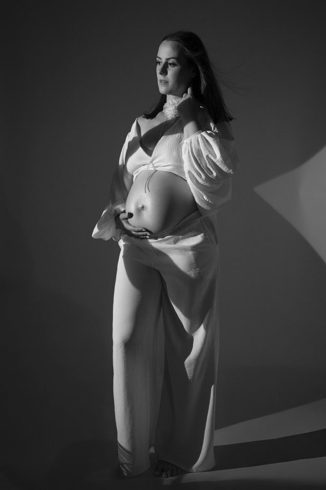 Monochrome maternity silhouette portrait