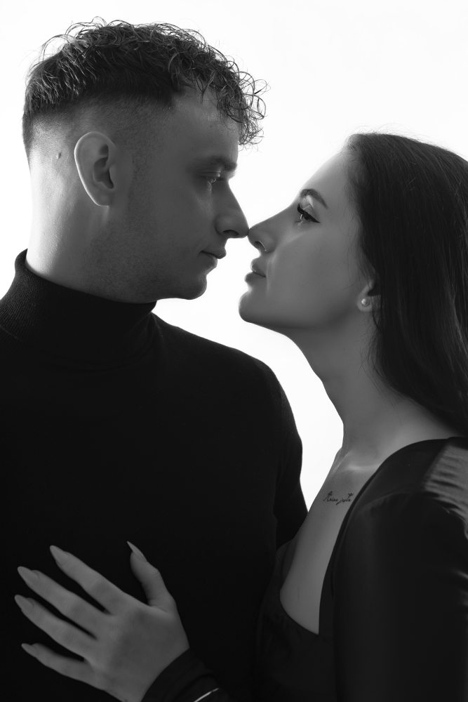 Intimate couple moment in studio