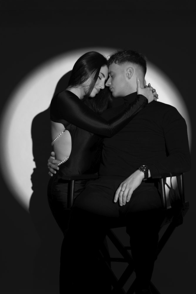 Romantic embrace between partners