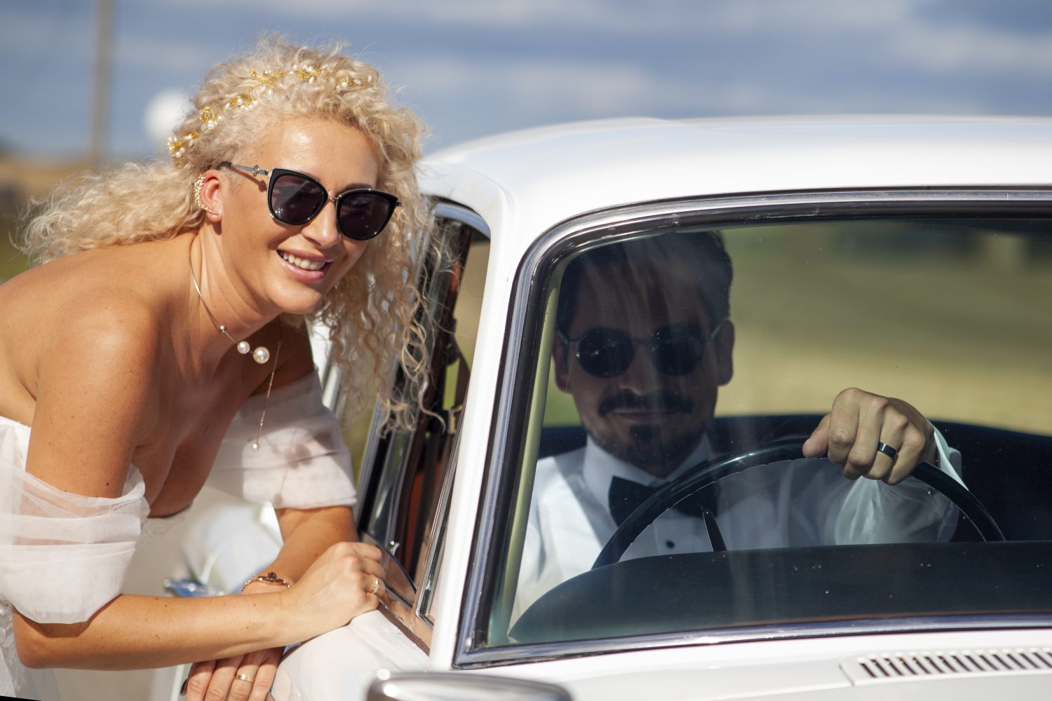 Romantic couple walk after wedding vows