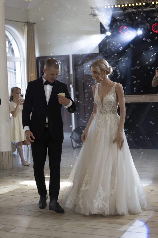 Gentle embrace on wedding day